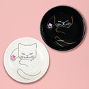 猫まっしぐら特製豆皿 丸型 黒猫/白猫