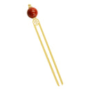 Coral ball two-pronged hairpin - crimson