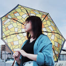 Japanese-patterned textile tri-fold umbrella - colored glass/honey 