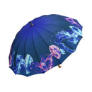 Japanese Pattern Textile "Kiwami" 16-piece Long Umbrella - Swimming Jellyfish/Dark