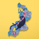 Japanese Embroidered Patch - Cat and Chrysanthemum - Black Cat 