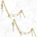 Two-piece hairpin with a jade branch of Horai and seven jewels - Sky/Peach 