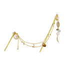 Two-piece hairpin with a jade branch of Horai and seven jewels - Sky/Peach 