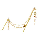 Two-piece hairpin with a jade branch of Horai and seven jewels - Sky/Peach 