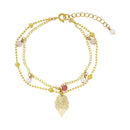 Two-piece hairpin with a jade branch of Horai and seven jewels - Sky/Peach 
