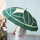 Japanese Pattern Textile 16-Rib Long Umbrella - Nine Bamboo Leaves/Deep Green 
