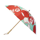 Japanese Pattern Textile 16-Rib Long Umbrella - Morning Glory/Red 