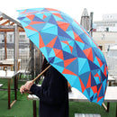 Japanese Pattern Textile 16-Rib Long Umbrella - Kaleidoscope/Blue 