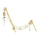 Two-piece hairpin with a jade branch of Horai and seven jewels - Sky/Peach 