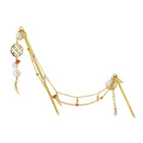 Two-piece hairpin with a jade branch of Horai and seven jewels - Sky/Peach 